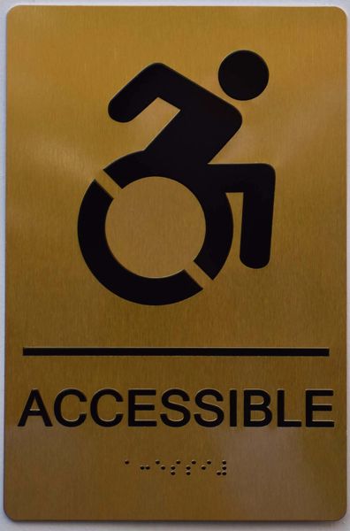 ACCESSIBLE SIGN - GOLD- BRAILLE (ALUMINUM SIGNS 9X6)- The Sensation Line- Tactile Touch Braille Sign