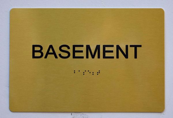 BASEMENT SIGN - GOLD- BRAILLE (ALUMINUM SIGNS 5X7)- The Sensation Line- Tactile Touch Braille Sign