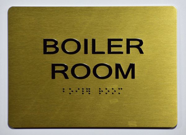 BOILER ROOM SIGN- GOLD- BRAILLE (ALUMINUM SIGNS 5X7)- The Sensation Line- Tactile Touch Braille Sign