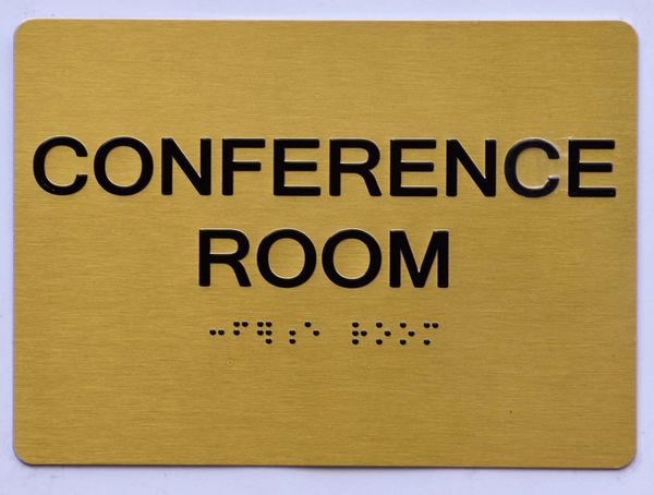 CONFERENCE ROOM Sign- GOLD- BRAILLE (ALUMINUM SIGNS 5X7)- The Sensation Line- Tactile Touch Braille Sign