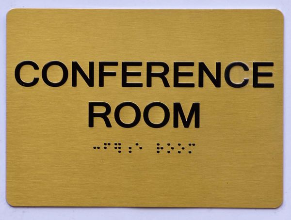 CONFERENCE ROOM Sign- GOLD- BRAILLE (ALUMINUM SIGNS 5X7)- The Sensation Line- Tactile Touch Braille Sign