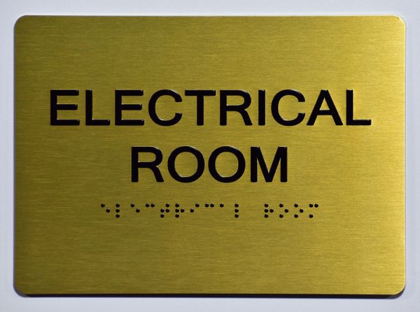 ELECTRICAL ROOM Sign- GOLD- BRAILLE (ALUMINUM SIGNS 5X7)- The Sensation Line- Tactile Touch Braille Sign