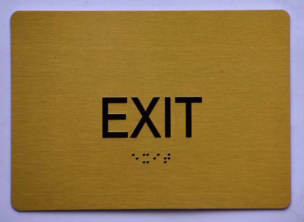 EXIT SIGN- GOLD- BRAILLE (ALUMINUM SIGNS 5X7)- The Sensation Line- Tactile Touch Braille Sign