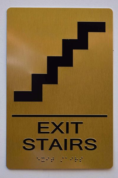 EXIT STAIRS SIGN- GOLD- BRAILLE (ALUMINUM SIGNS 9X6)- The Sensation Line- Tactile Touch Braille Sign