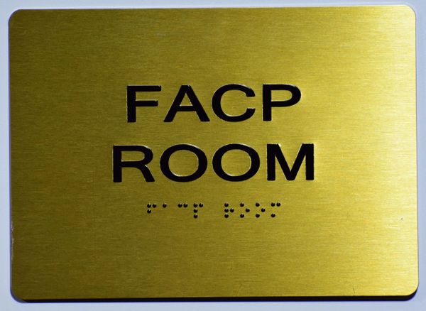 FACP Room SIGN- GOLD- BRAILLE (ALUMINUM SIGNS 5X7)- The Sensation Line- Tactile Touch Braille Sign