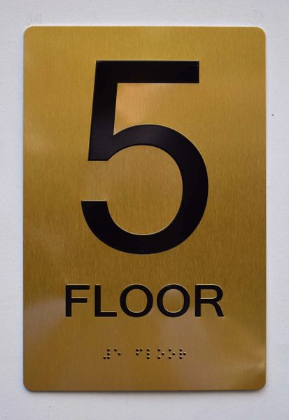 5th FLOOR SIGN- GOLD- BRAILLE (ALUMINUM SIGNS 9X6)- The Sensation Line