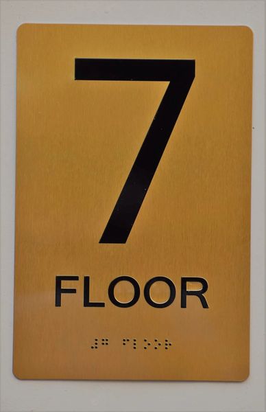 7th FLOOR SIGN- GOLD- BRAILLE (ALUMINUM SIGNS 9X6)- The Sensation Line