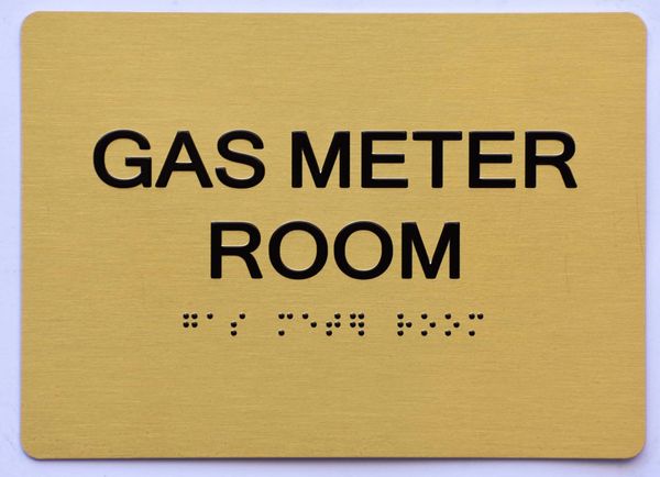 GAS METER ROOM SIGN- GOLD- BRAILLE (ALUMINUM SIGNS 5X7)- The Sensation Line- Tactile Touch Braille Sign