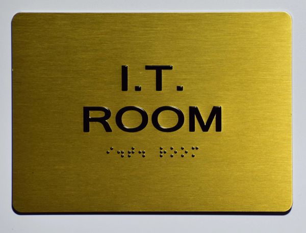 IT ROOM Sign- GOLD- BRAILLE (ALUMINUM SIGNS 5X7)- The Sensation Line- Tactile Touch Braille Sign