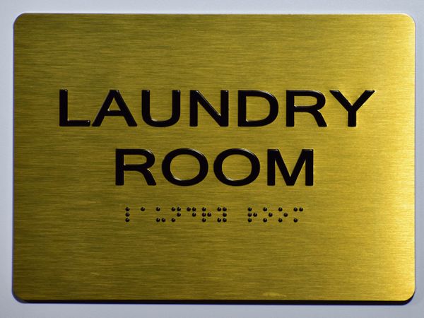Laundry Room SIGN- GOLD- BRAILLE (ALUMINUM SIGNS 5X7)- The Sensation Line- Tactile Touch Braille Sign