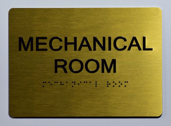 Mechanical Room Sign- GOLD- BRAILLE (ALUMINUM SIGNS 5X7)- The Sensation Line- Tactile Touch Braille Sign