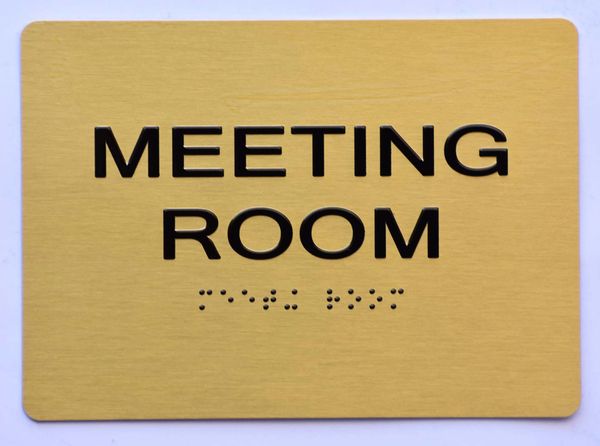 MEETING ROOM Sign- GOLD- BRAILLE (ALUMINUM SIGNS 5X7)- The Sensation Line- Tactile Touch Braille Sign