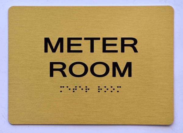Meter Room SIGN- GOLD- BRAILLE (ALUMINUM SIGNS 5X7)- The Sensation Line- Tactile Touch Braille Sign
