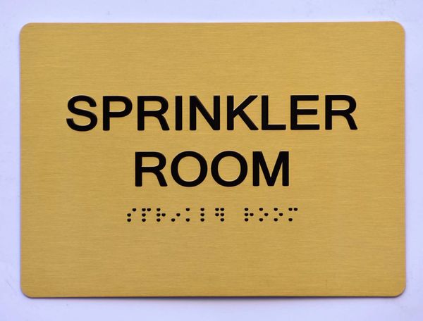 Sprinkler Room SIGN- GOLD- BRAILLE (ALUMINUM SIGNS 5X7)- The Sensation Line- Tactile Touch Braille Sign