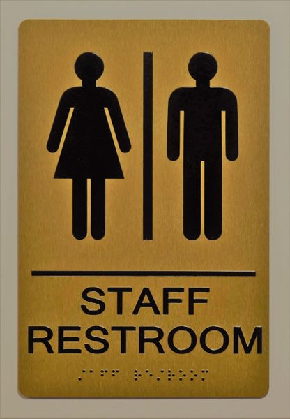 STAFF Restroom Sign- GOLD- BRAILLE (ALUMINUM SIGNS 9X6)- The Sensation Line- Tactile Touch Braille Sign