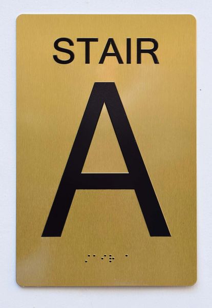 STAIR A SIGN- GOLD- BRAILLE (ALUMINUM SIGNS 9X6)- The Sensation Line- Tactile Touch Braille Sign