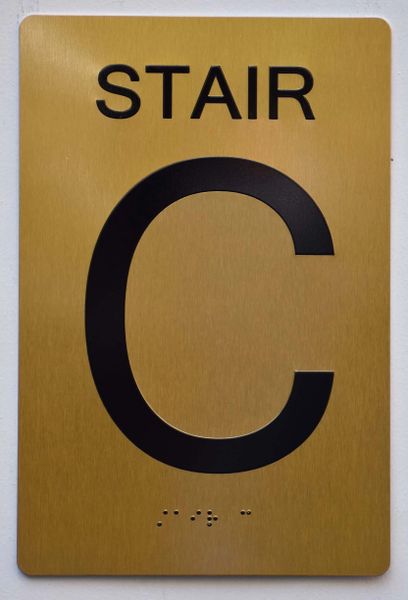 STAIR C SIGN- GOLD- BRAILLE (ALUMINUM SIGNS 9X6)- The Sensation Line- Tactile Touch Braille Sign