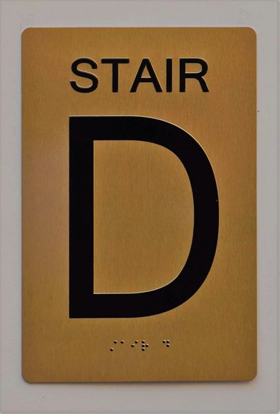 STAIR D SIGN- GOLD- BRAILLE (ALUMINUM SIGNS 9X6)- The Sensation Line- Tactile Touch Braille Sign