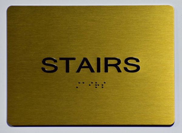 Stairs SIGN- GOLD- BRAILLE (ALUMINUM SIGNS 5X7)- The Sensation Line- Tactile Touch Braille Sign