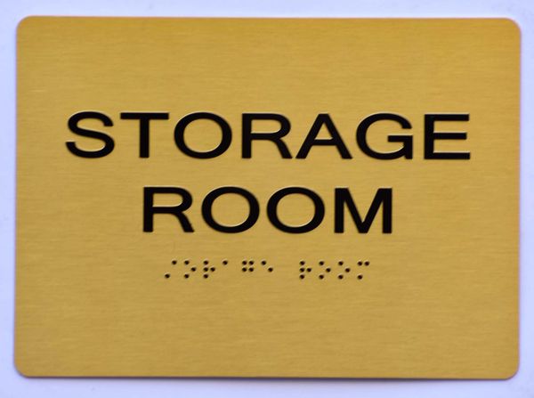 STORAGE ROOM SIGN- GOLD- BRAILLE (ALUMINUM SIGNS 5X7)- The Sensation Line- Tactile Touch Braille Sign