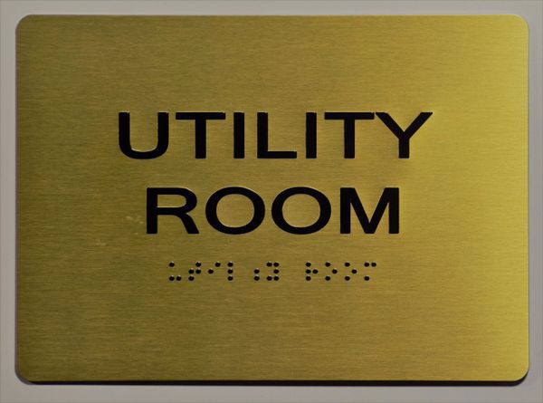 UTILITY ROOM SIGN- GOLD- BRAILLE (ALUMINUM SIGNS 5X7)- The Sensation Line- Tactile Touch Braille Sign