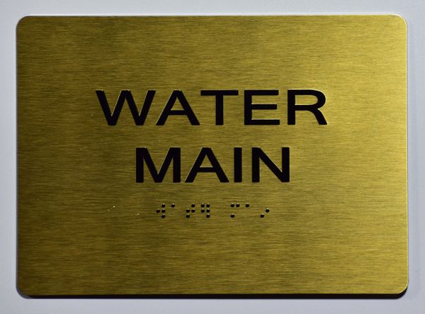 WATER MAIN SIGN- GOLD- BRAILLE (ALUMINUM SIGNS 5X7)- The Sensation Line- Tactile Touch Braille Sign