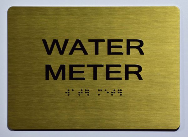 WATER METER SIGN- GOLD- BRAILLE (ALUMINUM SIGNS 5X7)- The Sensation Line- Tactile Touch Braille Sign