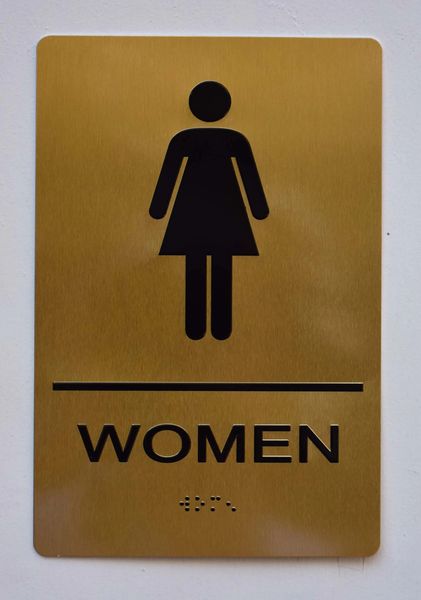 WOMEN Restroom Sign- GOLD- BRAILLE (ALUMINUM SIGNS 9X6)- The Sensation Line