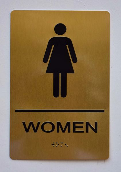 WOMEN Restroom Sign- GOLD- BRAILLE (ALUMINUM SIGNS 9X6)- The Sensation Line- Tactile Touch Braille Sign