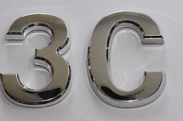 z- APARTMENT, DOOR AND MAILBOX LETTER 3C SIGN - LETTER SIGN 3 C- SILVER (HIGH QUALITY PLASTIC DOOR SIGNS 0.25 THICK)