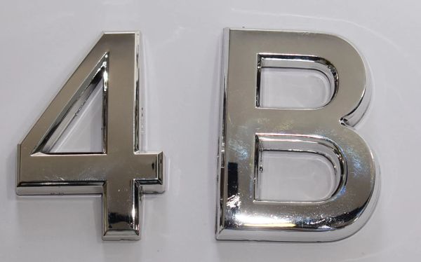 z- APARTMENT, DOOR AND MAILBOX LETTER 4B SIGN - LETTER SIGN 4 B- SILVER (HIGH QUALITY PLASTIC DOOR SIGNS 0.25 THICK)
