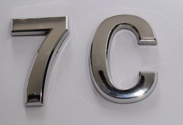 z- APARTMENT, DOOR AND MAILBOX LETTER 7C SIGN - LETTER SIGN 7 C- SILVER (HIGH QUALITY PLASTIC DOOR SIGNS 0.25 THICK)
