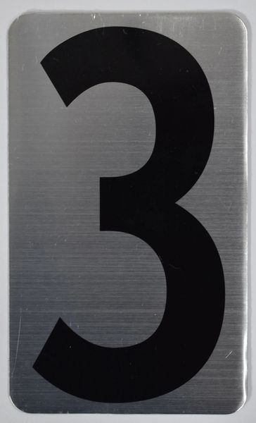 Apartment number sign 3 – (SILVER, ALUMINUM SIGNS 5X3)- The Hippo Line