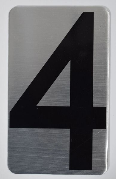 Apartment number sign 4 – (SILVER, ALUMINUM SIGNS 5X3)- The Hippo Line