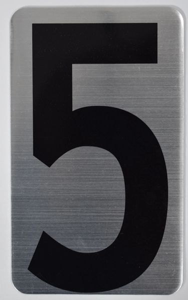 Apartment number sign 5 – (SILVER, ALUMINUM SIGNS 5X3)- The Hippo Line