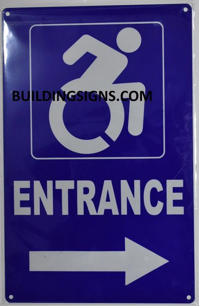 ENTRANCE RIGHT SIGN- BLUE BACKGROUND (ALUMINUM SIGNS 14X9)- The Pour Tous Blue LINE