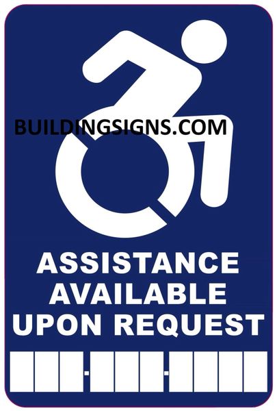 ASSISTANCE AVAILABLE UPON REQUEST PHONE SIGN- BLUE BACKGROUND (ALUMINUM SIGNS 6X4)- The Pour Tous Blue LINE