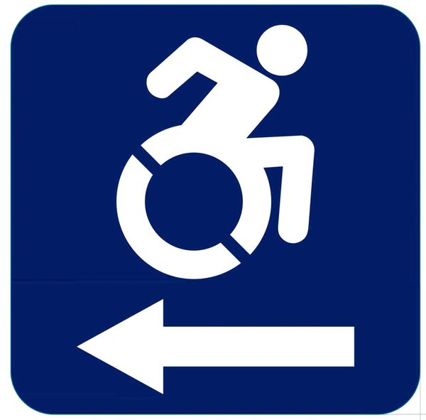 ACCESSIBLE LEFT SIGN- BLUE BACKGROUND (ALUMINUM SIGNS 6X6)- The Pour Tous Blue LINE