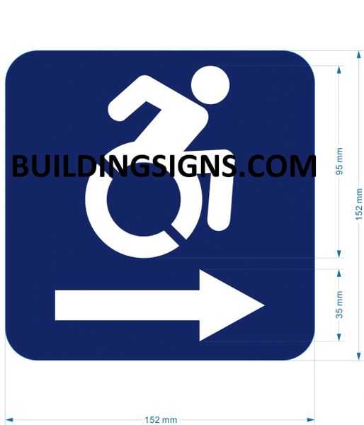 ACCESSIBLE RIGHT SIGN- BLUE BACKGROUND (ALUMINUM SIGNS 6X6)- The Pour Tous Blue LINE