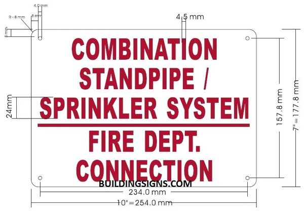 COMBINATION STANDPIPE/ SPRINKLER SYSTEM FIRE DEPARTMENT CONNECTION SIGN (ALUMINUM SIGNS 7X10)