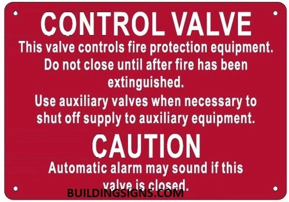 FIRE PROTECTION EQUIPMENT CONTROL VALVE SIGN (ALUMINUM SIGNS 7X10)