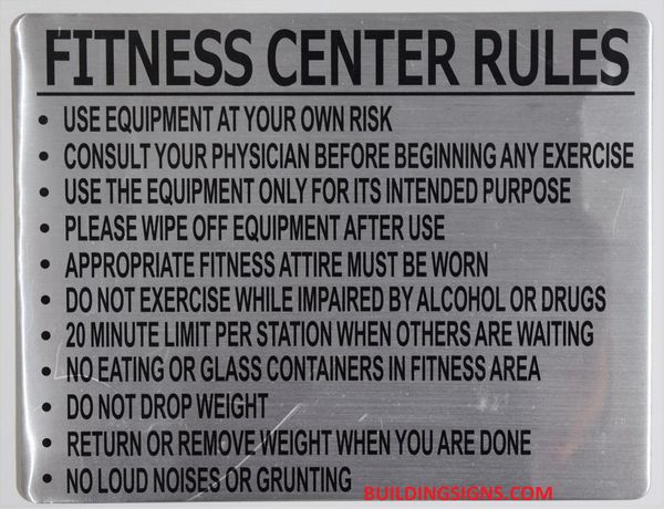 FITNESS CENTER RULES SIGN (ALUMINUM SIGNS 8.5X11)