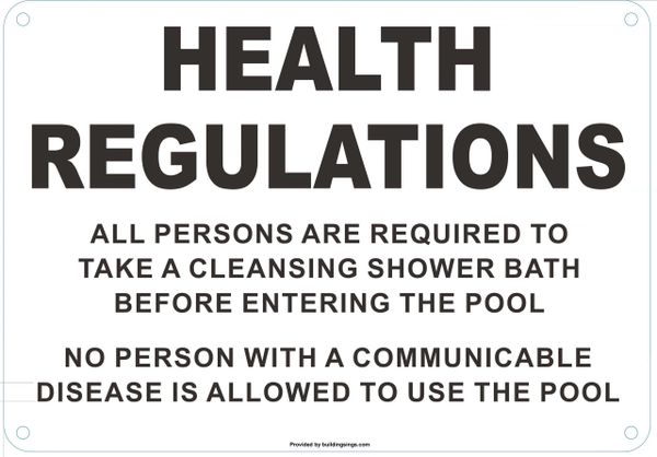 HEALTH REGULATIONS FOR POOLS SIGN (ALUMINUM SIGNS 7 X 10)