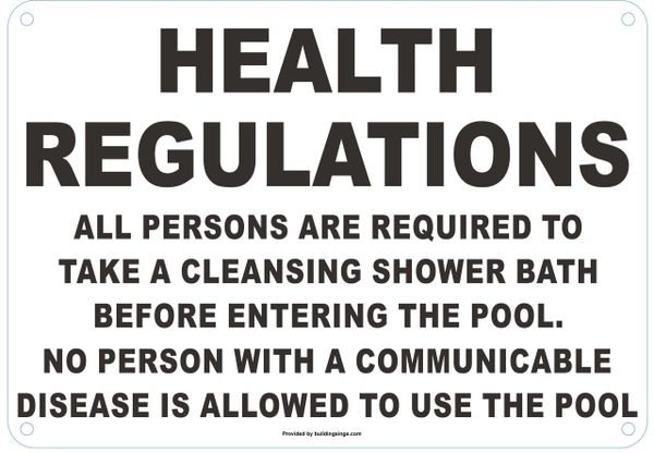 HEALTH REGULATIONS FOR POOL AREAS SIGN (ALUMINUM SIGNS 7 X 10)