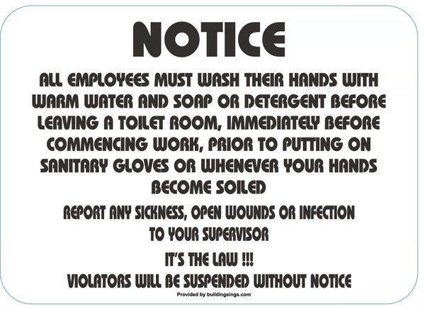 EMPLOYEES MUST WASH HANDS BEFORE LEAVING THIS ROOM SIGN - BRUSHED ALUMINUM (ALUMINUM SIGNS 3.5X8)- The Mont Argent Line