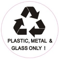 PLASTIC, METAL AND GLASS ONLY SIGN (STICKER, CIRCLE 4X4)