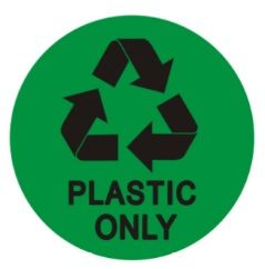 PLASTIC ONLY SIGN (STICKER, CIRCLE 4X4)
