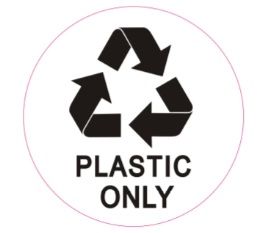 PLASTIC ONLY SIGN (STICKER, CIRCLE 4X4)
