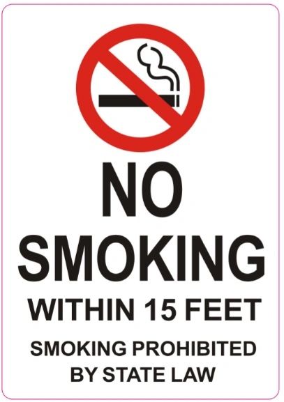 Set of 4 PCS- NO SMOKING WITHIN 15 FEET SMOKING PROHIBITED BY STATE LAW SIGN (STICKER 5X3.5)