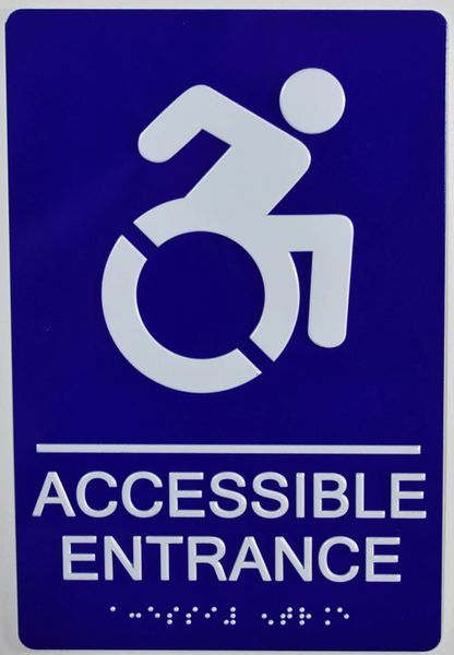 Accessible Entrance Sign- BLUE (ALUMINUM SIGNS 9X6)